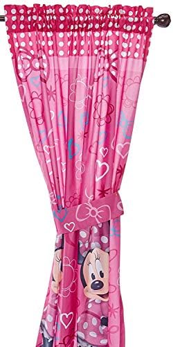 Jay Franco Kids Window Drapes - 4 Piece Curtain Set Includes 2 Tiebacks, Beautiful Bedding Room Décor and Easy Set Up, Pink - Minnie Mouse, 63 Inch