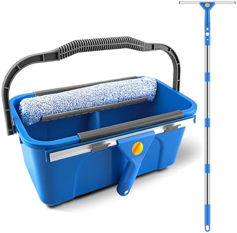 Window Cleaning Kit with Bucket 3 Gallon for Home Outdoor, Blue