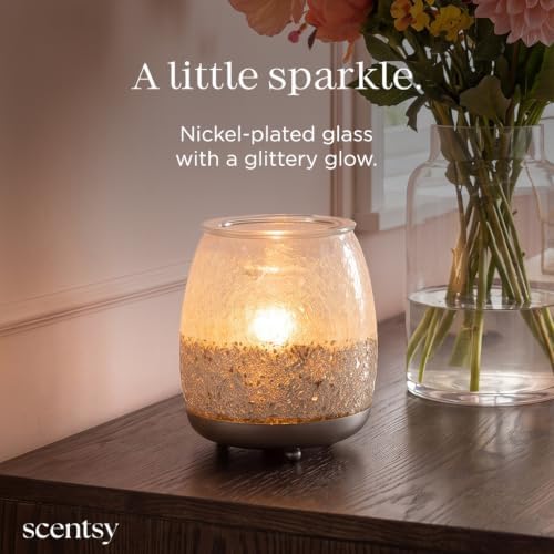Scentsy Glisten Nickel-Plated Glass Wax Warmer, Glam Decor