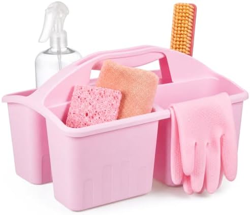7 Pcs Cleaning Caddy Kit, Portable Divided Organizer, Pink