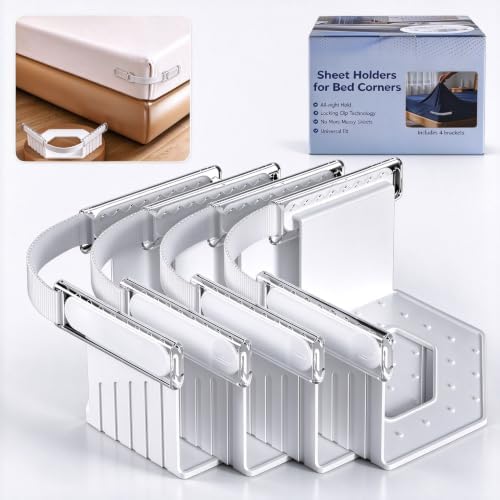Bed Sheet Corner Holders with Snap‑Lock & Elastic, Fits Various Mattresses