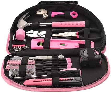 69-Piece Pink Hand Tool Set -Lady's Essential Home Repairing Tool Kit General Household Tool Set with 12-Inch Storage Tool Bag