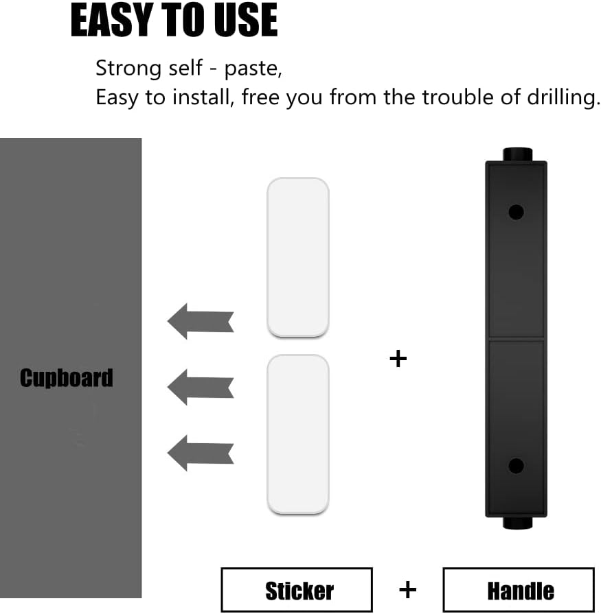 10 Pack Self-Stick Push Pull Helper ABS Plastic Wardrobe Handle Instant Cabinet Drawer Furniture Handles (Black)