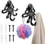 Dicunoy 2 Pack Heavy Duty Octopus Hooks, Cast Iron Wall Mounted Key Holder, Nautical Towel Hook Decorative Coat Hangers with Screw for Bags Purses Scarves Home Decor, 6" H