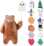 Novabright 13 Pcs Interchangeable Seasonal Tabletop Sign Bear Desk Decor