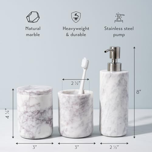 Cork & Mill Marble Bathroom Accessories Set, White Vanity Decor