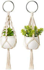 2 Pack Mini Macrame Succulent Plant Hangers for Car Rearview Mirror
