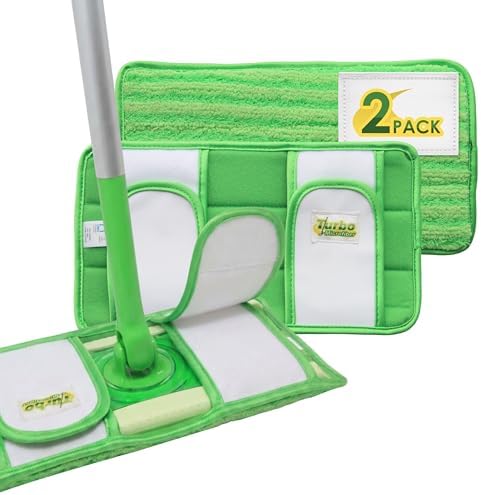 Reusable Pads Compatible with Swiffer Sweeper Mops - Washable Microfiber Mop Pad Refills by Turbo - 12 Inch Floor Cleaning Mop Head Pads Work Wet and Dry - 2 Pack