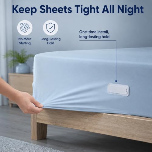 Adjustable Bed Sheet Holders, No Drill Bed Sheet Fasteners, Reusable Mattress Sheet Clips to Keep Sheets Taut & Secure, Fits Most Beds