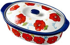 Floral Ceramic Casserole Dish with Lid – 40oz Oval Baking Dish, Oven-Safe Stoneware for Lasagna, Roasting, Serving – Elegant Floral Design, Microwave & Dishwasher Safe – Perfect for 1-2 Person