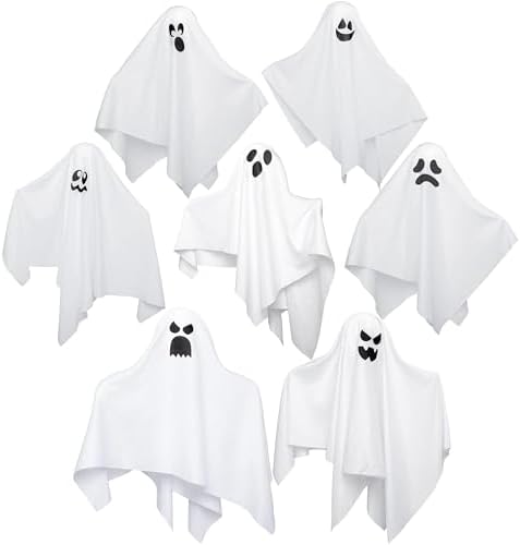 JOYIN 7 Pcs Halloween Hanging Ghost Decorations Outdoor, 19.6” Flying White Ghosts Decor for Halloween Tree Front Yard Patio Lawn Garden Party and Holiday Décor