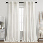 Nanspring Beige White Linen Curtains 84 Inch Length 2 Panels Set for Living Room Rod Pocket Back Tab Light Filtering Window Drapes for Bedroom Dining Room Protect Privacy Home Decor