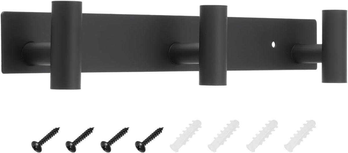 uxcell 1 Set Hat and Coat Wall Mount Rack, Stainless Steel 3 Hooks Towel Racks with Mounting Accessories Tower Hanger Organizer for Entryway Bedroom Kitchen, Black