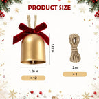 12 Pcs Gold Christmas Bells for Decoration, Rustic Metal Bells with Rope
