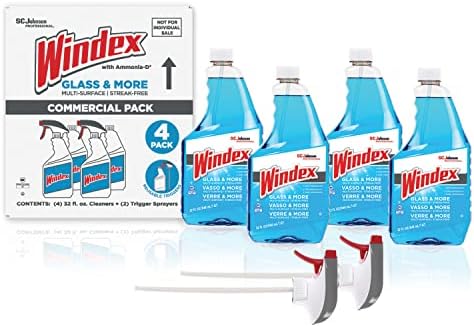 SC Johnson Professional Windex Original Glass Cleaner, Fresh Scent, 32 oz Spray Bottle, 4/Carton (327171)