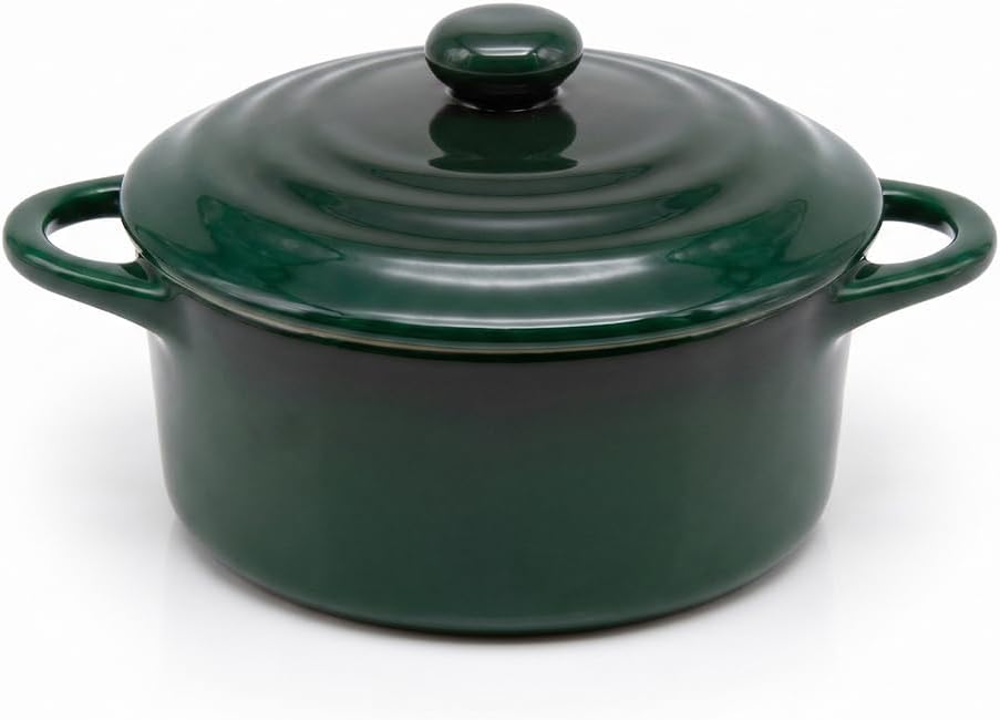 Kook Mini Cocotte, Lids, Handles, Dutch Oven, Set of 4, 12 oz, Forest Green