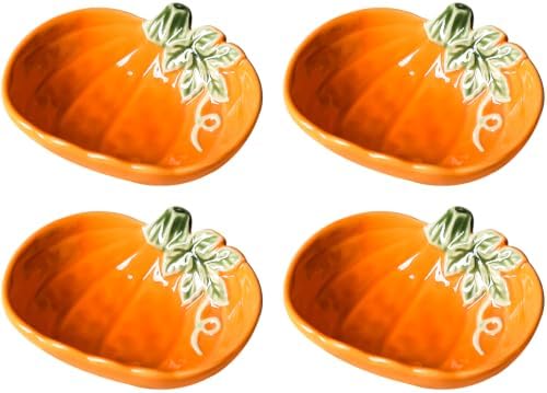 Fall Pumpkin Ceramic Side Dishes Small Ramekins, DippingBowls, Set of 4