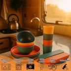 Unbreakable Wheat Straw Dinnerware Set for 4 (32 PCS) – Microwave & Dishwasher Safe – BPA-Free – Lightweight Plates, Bowls & Cups for Camping, Kids & Everyday Use