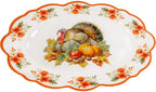 ceiba tree Thanksgiving Fall Turkey Platter Serving Tray Dish Reusable Melamine Large 16 X 12.6 inch Harvest Autumn Oval Plate for Party Tableware Holiday Buffet Friendsgiving Snacks Appetizers