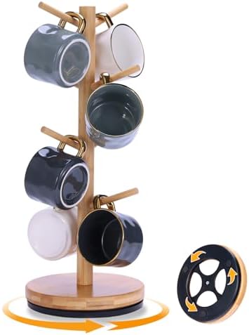 Mug Holder Tree, Upgraded 360° Rotated 8 Hooks Coffee Mug Holders for Counter, Bamboo Mug Rack Stand for Coffee Bar Accessories