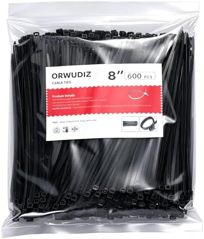 Cable Zip Ties, 8 Inch Black 1200 Pcs
