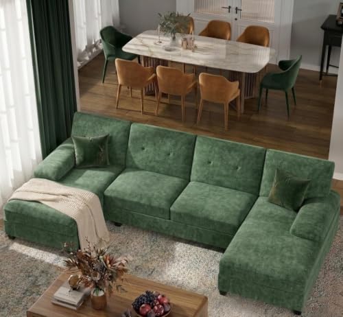 Shintenchi U-Shaped Sectional Couches for Living Room, 4 Seat Sofa with Double Chaise Lounges,Solid Wood Frame Sectional Sofa for Apartment,White