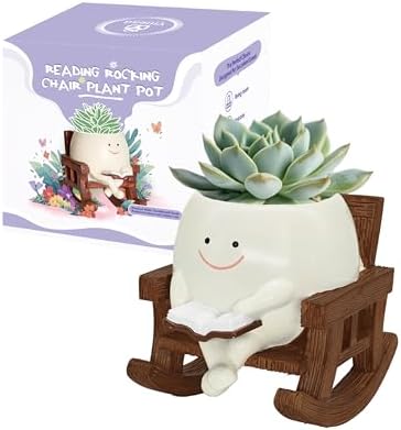 Smiley Face Planter Pot, Cute Reading Plant Pots for Indoor Outdoor