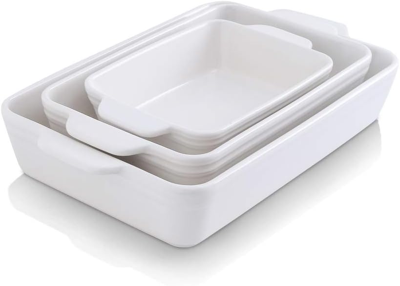 KOOV Bakeware Set, Ceramic Baking Dish, Rectangular Casserole Dish, Lasagna Pan, Baking Pans for Cooking, Cake Dinner, Kitchen, 9 x 13 Inches, Reactive Glaze 3-Piece (Nebula Blue)