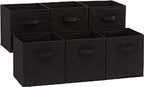 Amazon Basics Collapsible Fabric Storage Bins Organizer with Handles, Sturdy, Foldable, 10.5" x 10.5" x 11", Black, 6-Pack