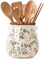Utensil Holder for Kitchen Counter Ceramic Cooking Utensil Crock Organizer for Countertop Heavy Large Holder for Spatulas Spoons Kitchen Counter Decor Vintage Floral Vine