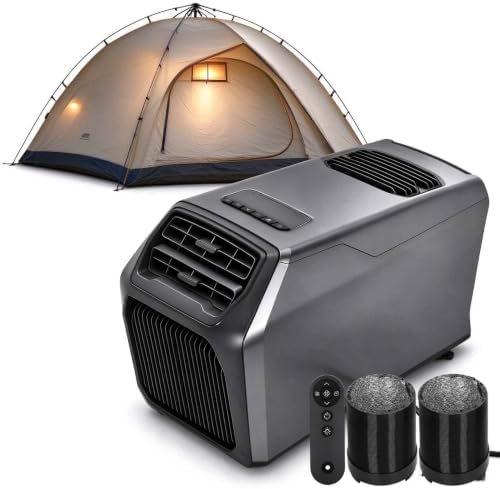8000 BTU Portable Camping Air Conditioner & Heater, Tent Air Conditioner 5-in-1 AC Unit, with Cooling, Heating, Fan, Dehumidifier, Sleep Mode, Dual Hose, for Tent, RV, Fishing, with Remote Contro