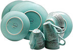 Elama Embossed Stoneware Ocean Dinnerware Dish Set, 16 Piece, Turquoise
