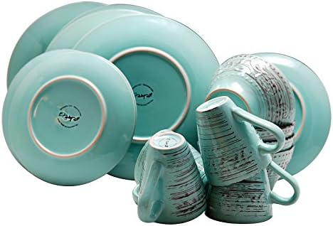 Elama Embossed Stoneware Ocean Dinnerware Dish Set, 16 Piece, Turquoise