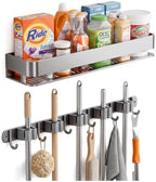 24 Inch Mop and Broom Holder Wall Mount, Broom Hanger Organizer with Hooks