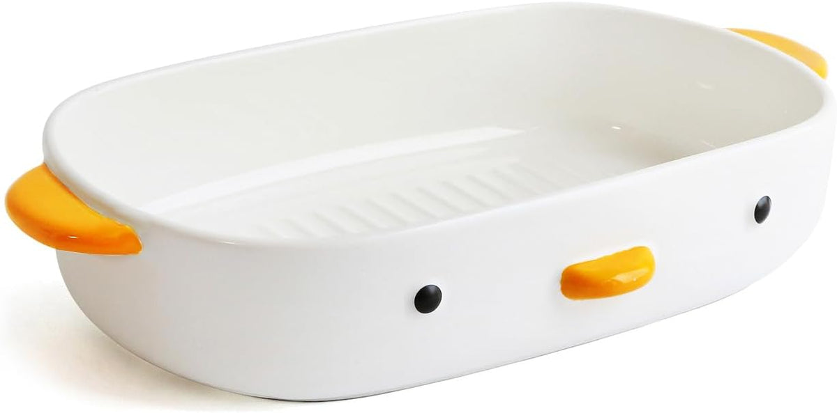 PURROOM Cute Duck Baking Dish, Ceramic Casserole Square Dish, Porcelain Pie Pan, 9x9 in Medium Baking Pan with Handles, Oven Safe & Durable Bakeware for Lasagna.