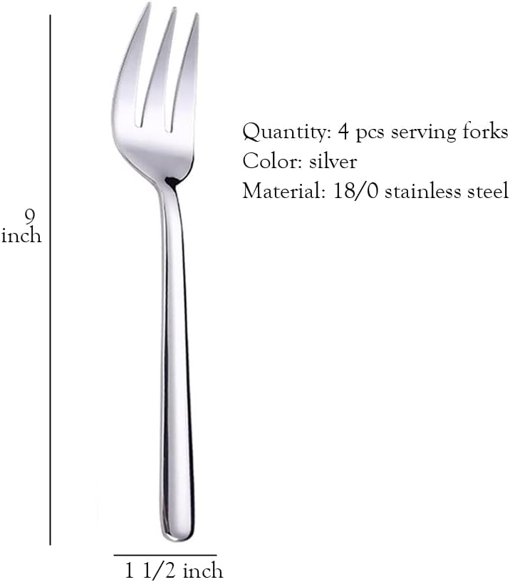 4-Packs Serving Platters Forks Stainless Steel Buffet 9 inch Utensils Cake Butter Pastry Servers (4 pcs serving forks)