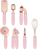 White & Gold Kitchen Tools and Gadgets - Luxe 7PC Cooking Tools and Gadgets with Anti-Slip Handles, Utensils Set, Gold Kitchen Accessories,Premium Kitchen Gadget Set (rose gold and pink)
