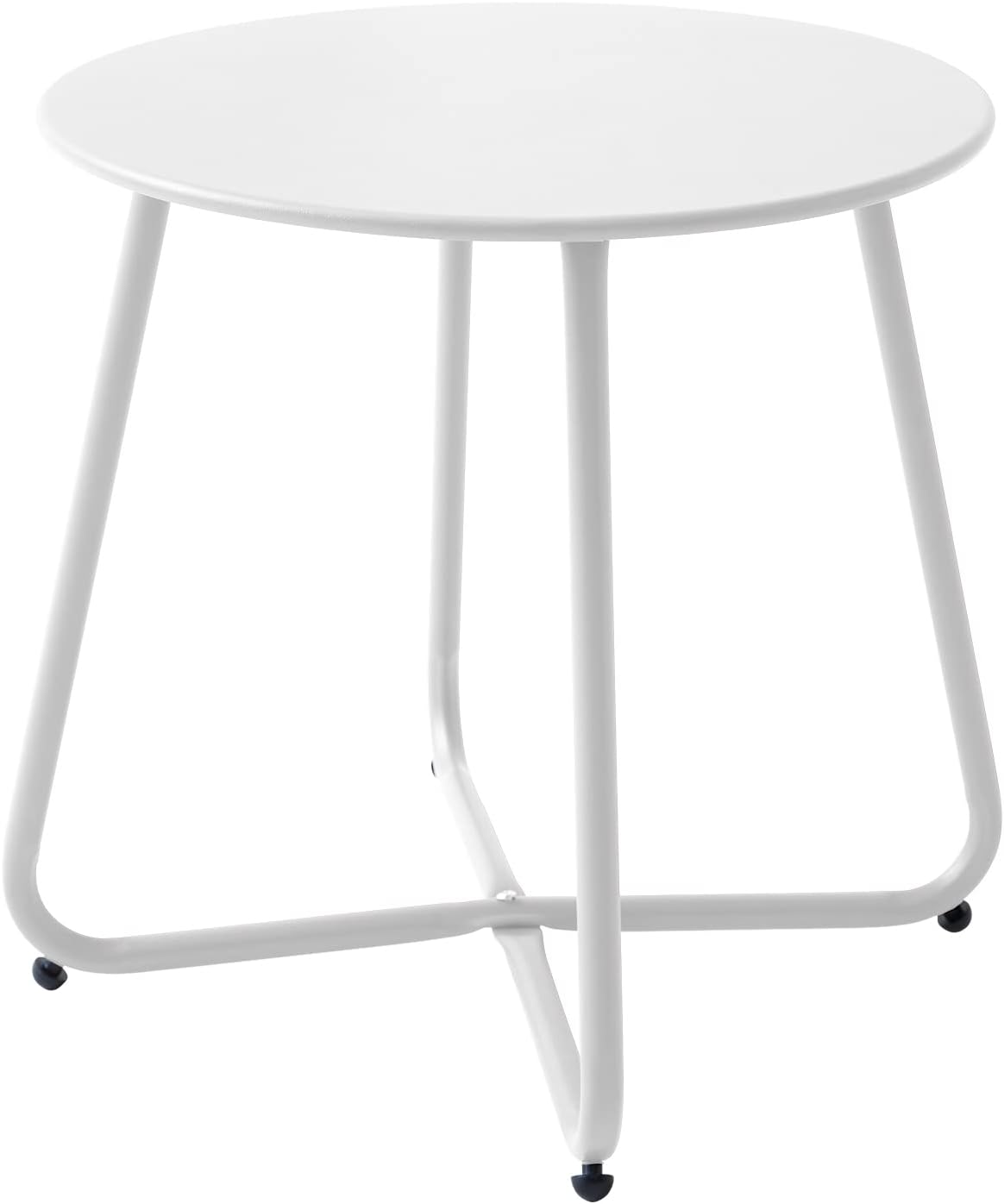 Meluvici Patio Outdoor Side Table Waterproof Round Metal Steel Small Side Table Weather Resistant Portable Outdoor and Indoor End Table for Garden Balcony Yard, White