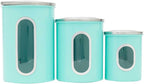 Kitchen Canisters Set For Countertop By Home Basics | Retro-Styled Canisters For Kitchen Counter | Stainless Steel and Glass, See-Through Windows (Turquoise), 4 Pieces