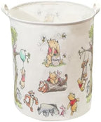 Oval Cute Bear Nursery Storage Basket With A Waterproof PE Coating, Foldable Large Canvas Laundry Hamper, Barrel Shaped Decorative Storage Baskets Suitable For Bathroom and Bedroom (White)