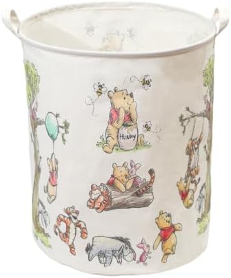 Oval Cute Bear Nursery Storage Basket With A Waterproof PE Coating, Foldable Large Canvas Laundry Hamper, Barrel Shaped Decorative Storage Baskets Suitable For Bathroom and Bedroom (White)
