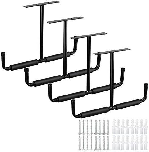 Overhead Garage Storage Hooks Rack Ceiling Mounted, Heavy Duty Utility Hooks Ladder Hangers for Pipe, Lumber, Fishing Rod and Ski Board | 4 Pack Black