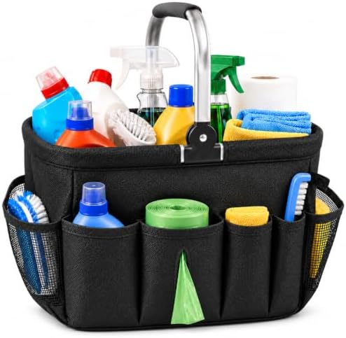 20L Foldable Cleaning Caddy with Handle, Black Storage Basket