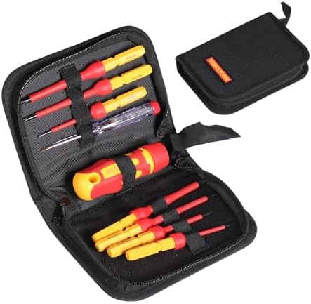 1000V Insulated Electrician Tool Set, 9PCS VDE Certified Electrical Repair Kit with Screwdrivers and Portable Canvas Bag, Magnetic Phillips Slotted Tips for Home & Industrial Maintenance