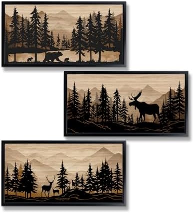 WELMECO Rustic Cabin Decor Bear Moose Deer Wall Art Cabin Bathroom Decor