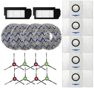 Vacuum Cleaner Floor Care Replacement Parts Kit Compatible With ECOVACS DEEBOT X1 Omni / X1TURBO / X1 Plus Robot Vacuum Cleaner, 5 Dust Bags, 4 Mop Cloth Pads, 2 Hepa Filters, 8 Side Brushes(19pcs)…