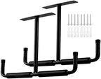 Overhead Garage Storage Hooks Rack Ceiling Mounted, Heavy Duty Utility Hooks Ladder Hanger for Hanging Hose Pipe Lumber & Other Bulky Items (2 Pack, Black)