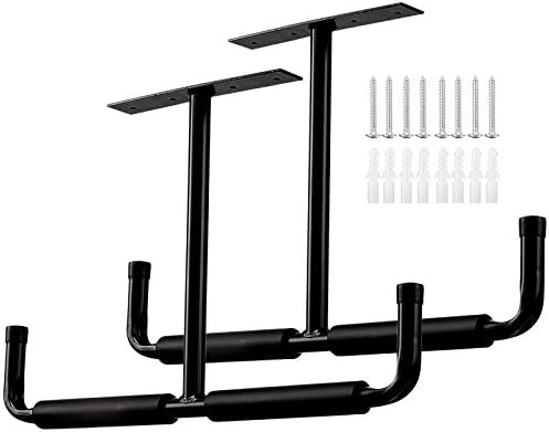 Overhead Garage Storage Hooks Rack Ceiling Mounted, Heavy Duty Utility Hooks Ladder Hanger for Hanging Hose Pipe Lumber & Other Bulky Items (2 Pack, Black)