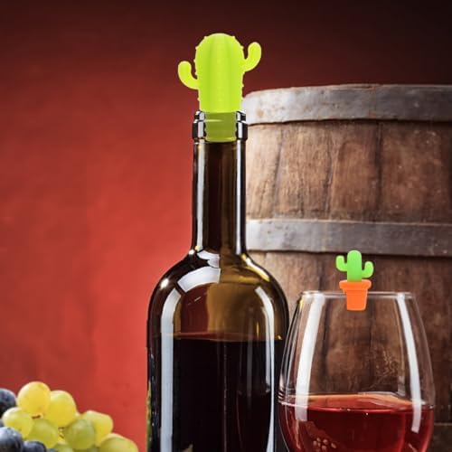 DOITOOL 7 pcs Silicone Wine Stopper Cactus Shaped Wine Bottle Stopper Cork Food Grade Beverage Closures Airtight Bar Preservation Tool for Opened Bottles Reusable Dishwasher Safe