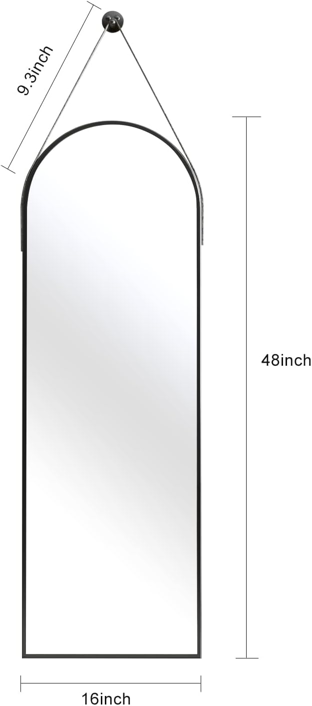 OGCAU 48" x 16" Arched Full Length Mirror Wall Mounted Hanging Mirror Black
